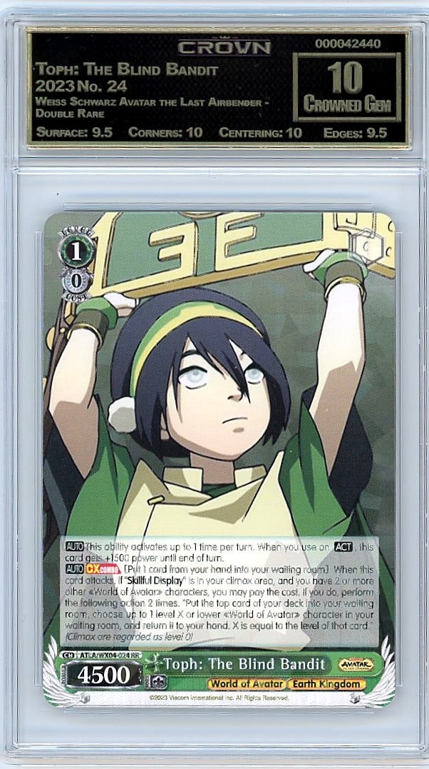 2023 Toph: The Blind Bandit Weiss Schwarz Avatar: Graded by Crown Grading. Grade: 10.00. Crowned Gem