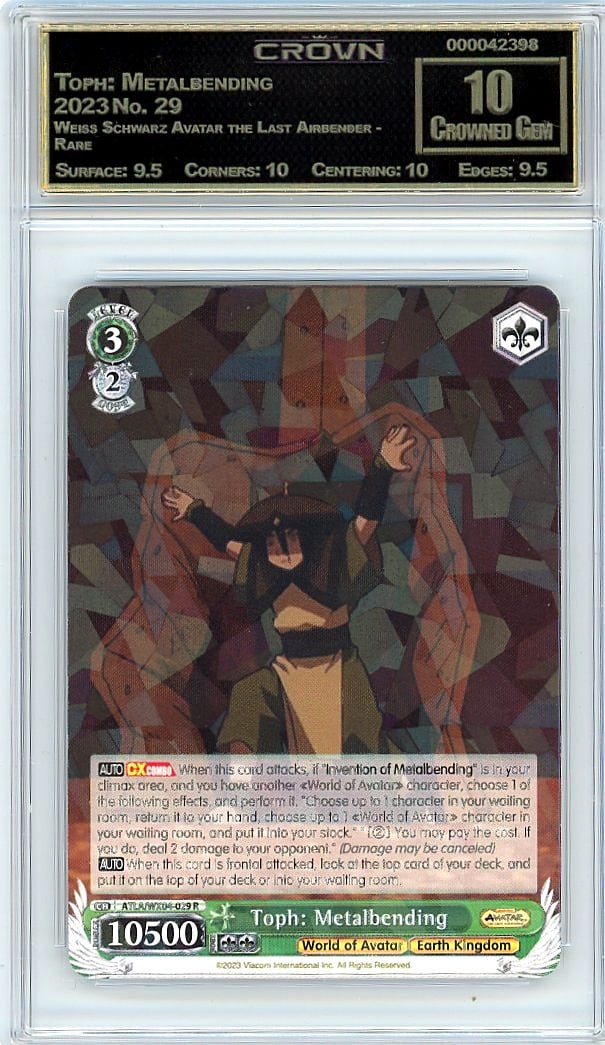 2023 Toph: Metalbending Weiss Schwarz Avatar the: Graded by Crown Grading. Grade: 10.00. Crowned Gem