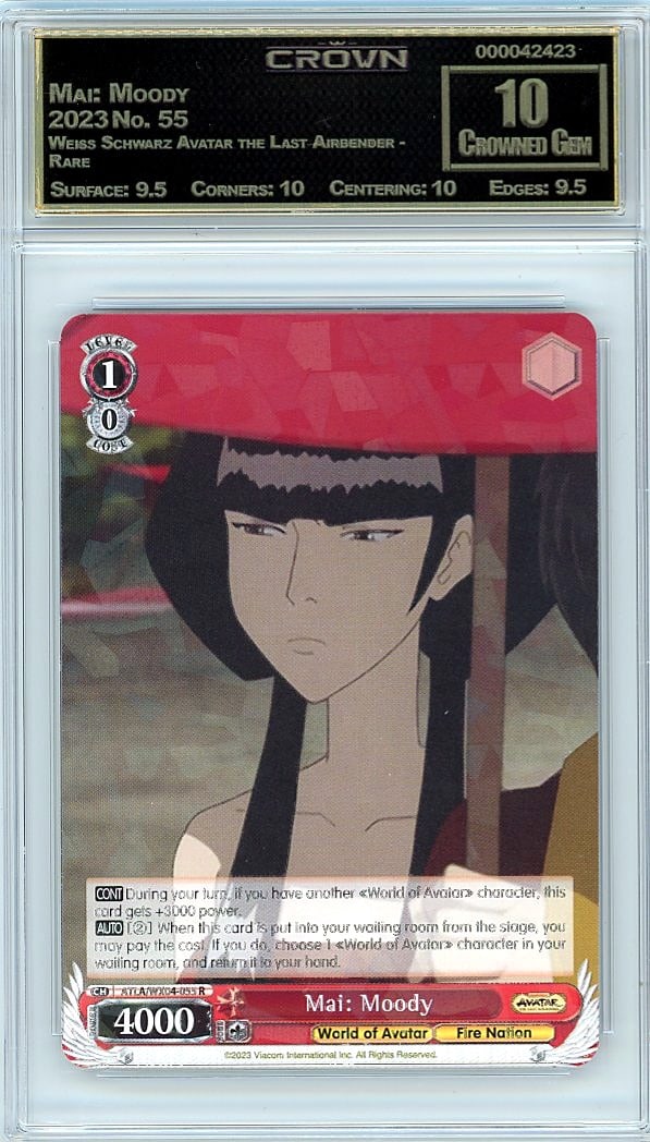 2023 Mai: Moody Weiss Schwarz Avatar the Last Air: Graded by Crown Grading. Grade: 10.00. Crowned Gem