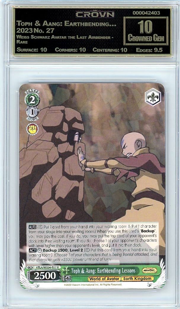 2023 Toph & Aang: Earthbending... Weiss Schwarz A: Graded by Crown Grading. Grade: 10.00. Crowned Gem