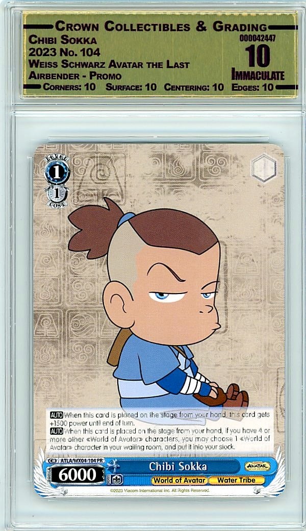 2023 Chibi Sokka Weiss Schwarz Avatar the Last Ai: Graded by Crown Grading. Grade: 10.00. Immaculate