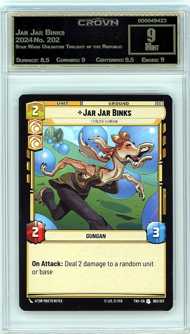 2024 Jar Jar Binks Star Wars Unlimited Twilight o: Graded by Crown Grading. Grade: 9.00. Mint