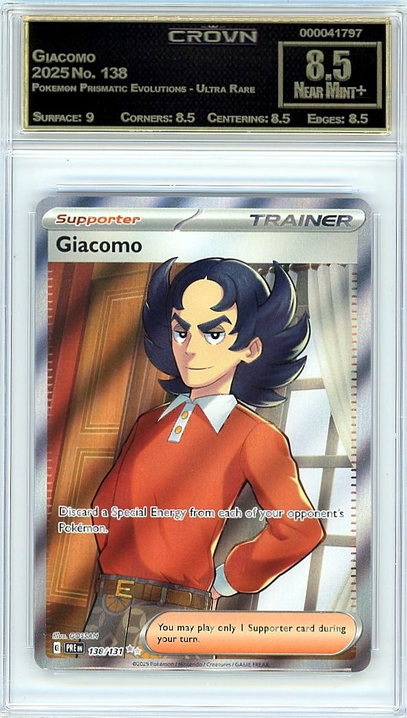 2025 Giacomo Pokemon Prismatic Evolutions - Ultra: Graded by Crown Grading. Grade: 8.50. Near Mint+