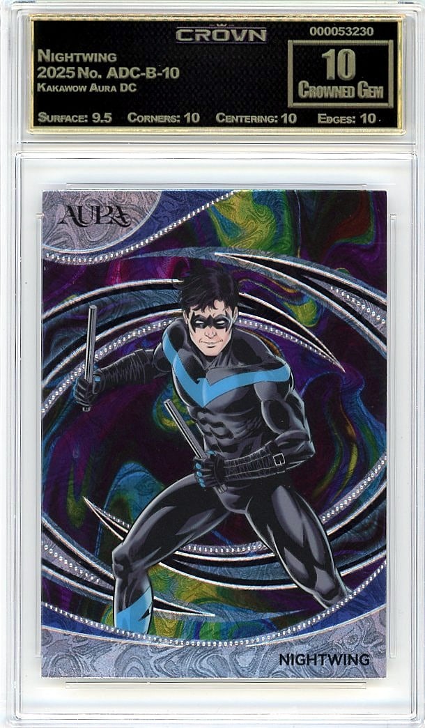 2025 Nightwing Kakawow Aura DC #ADC-B-10 Crown 10: Graded by Crown Grading. Grade: 10.00. Crowned Gem
