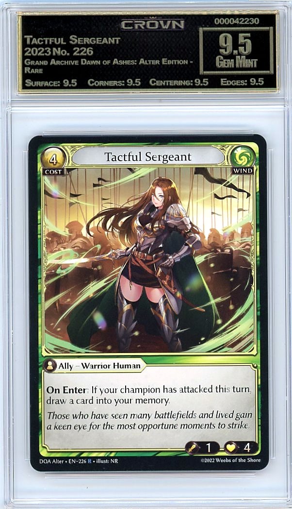 2023 Tactful Sergeant Grand Archive Dawn of Ashes: Graded by Crown Grading. Grade: 9.50. Gem Mint
