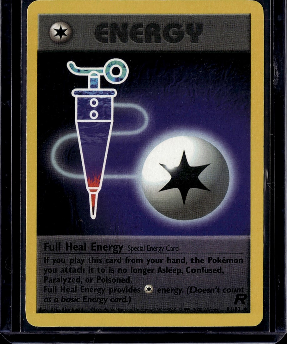 Full Heal Energy Pokemon Card Neo Genesis 81/102: This Full Heal Energy Special Energy card is from the Neo Genesis set released by The Pokemon Company in 2000. As a Special Energy card, it provides one colorless energy to an attached Pokemon while a