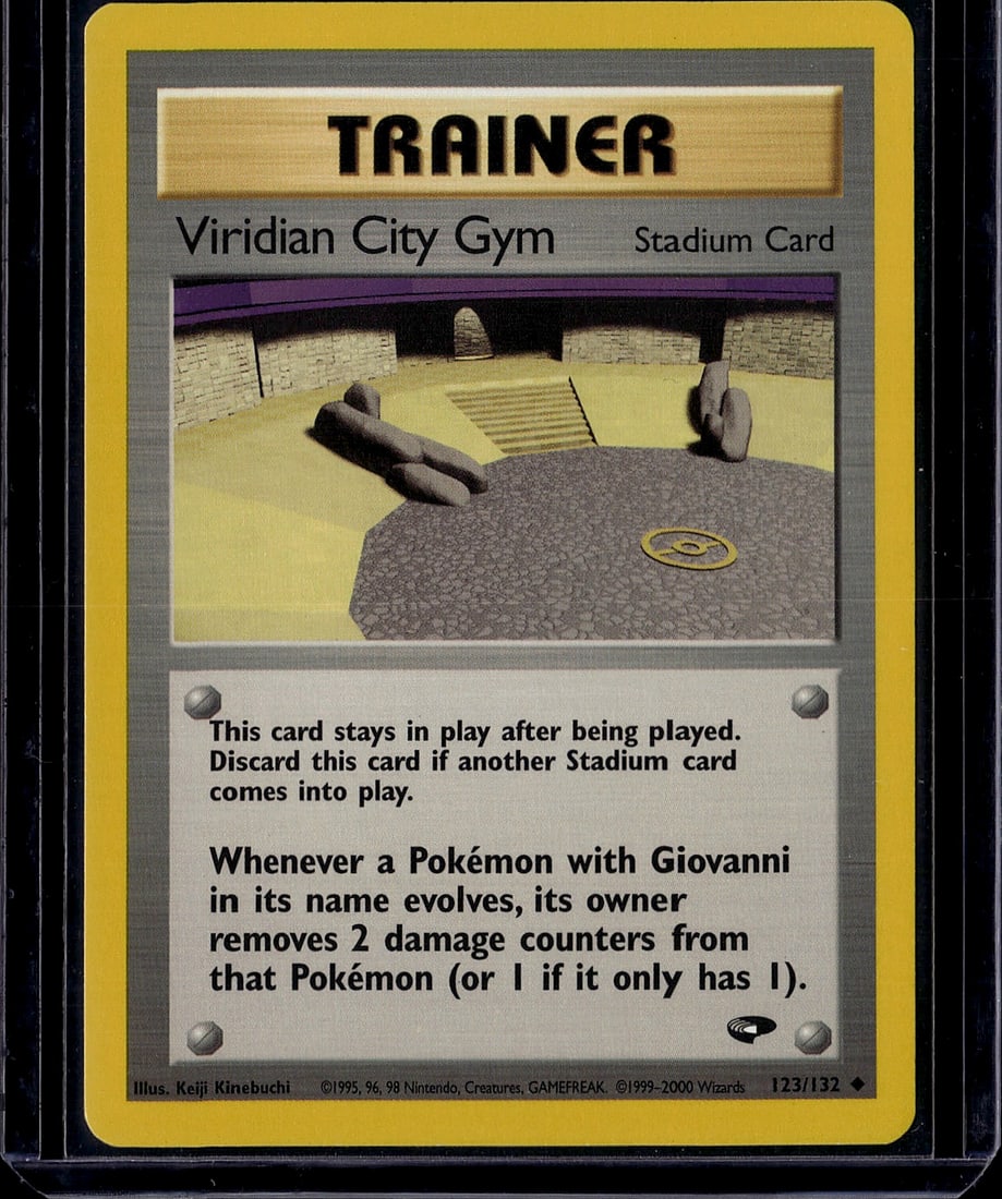 Viridian City Gym Trainer Stadium Card Pokemon Gy: This is a vintage Pokemon Trainer Stadium card from the Gym Heroes set, originally released in 1999-2000. Viridian City Gym is a highly sought-after stadium card that provides strategic value in Pokem