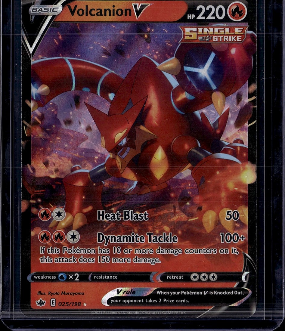 2021 Pokemon Sword Shield Chilling Reign Volcanio: Volcanion V is a Fire-type Basic Pokemon V Ultra Rare (Holo) from the Sword & Shield - Chilling Reign expansion, released June 18, 2021. It features a Full Art illustration by Ryota Murayama and has t
