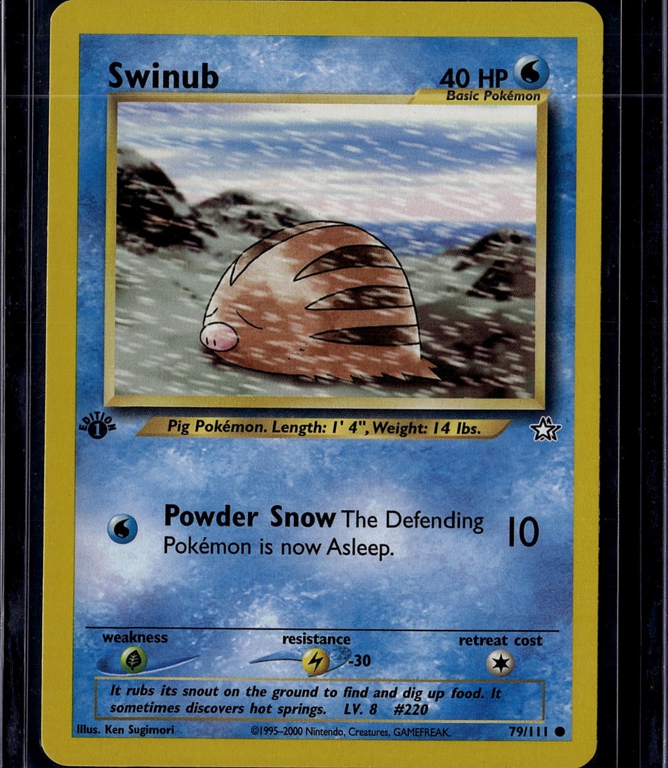 Swinub 79/111 Neo Genesis Pokemon Card 2000 - Nea: This is an authentic Swinub Pokemon trading card from the Neo Genesis set, released in 2000 by The Pokemon Company. Card number 79/111, this Basic Pokemon card features the iconic pig Pokemon with 40 