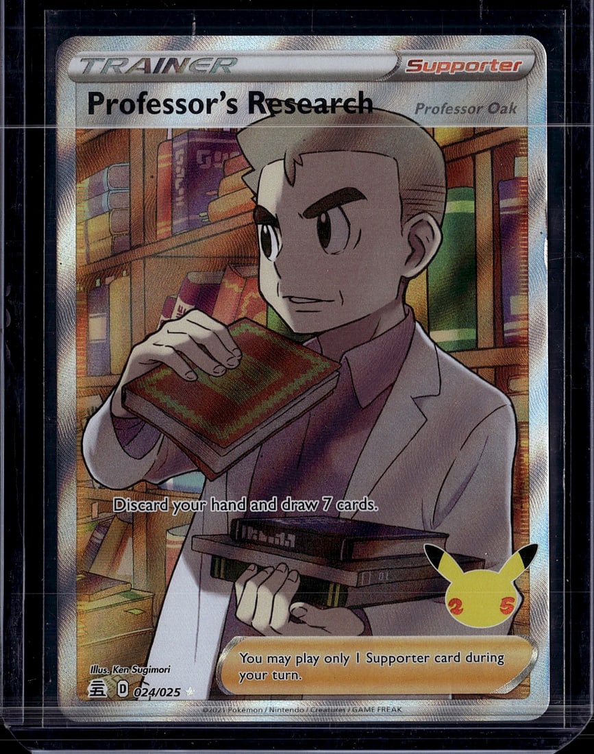 Professor's Research Professor Oak 024/025 Pokemo: This is a highly sought-after Pokemon Trading Card Game Trainer card from the Sword & Shield era. Professor's Research featuring Professor Oak is card number 024/025 from the set, making it a premium 