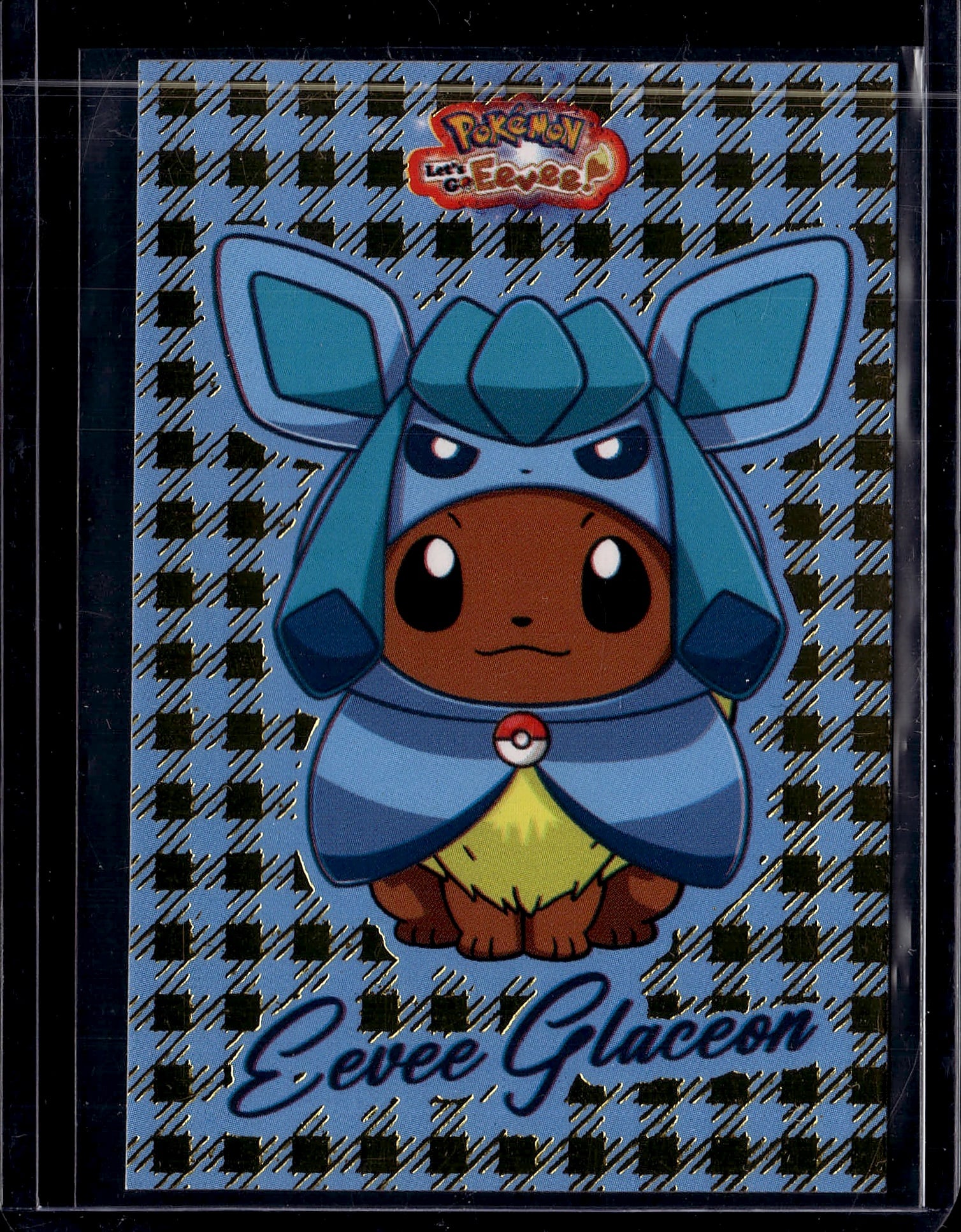 Eevee Placeon Pokemon Card Game 2022 Bandai Colle: This is an authentic Eevee Placeon card from the Pokemon Card Game 2022 Bandai release. The card features the beloved Eevee character dressed in a blue outfit with protective armor, displaying the ico