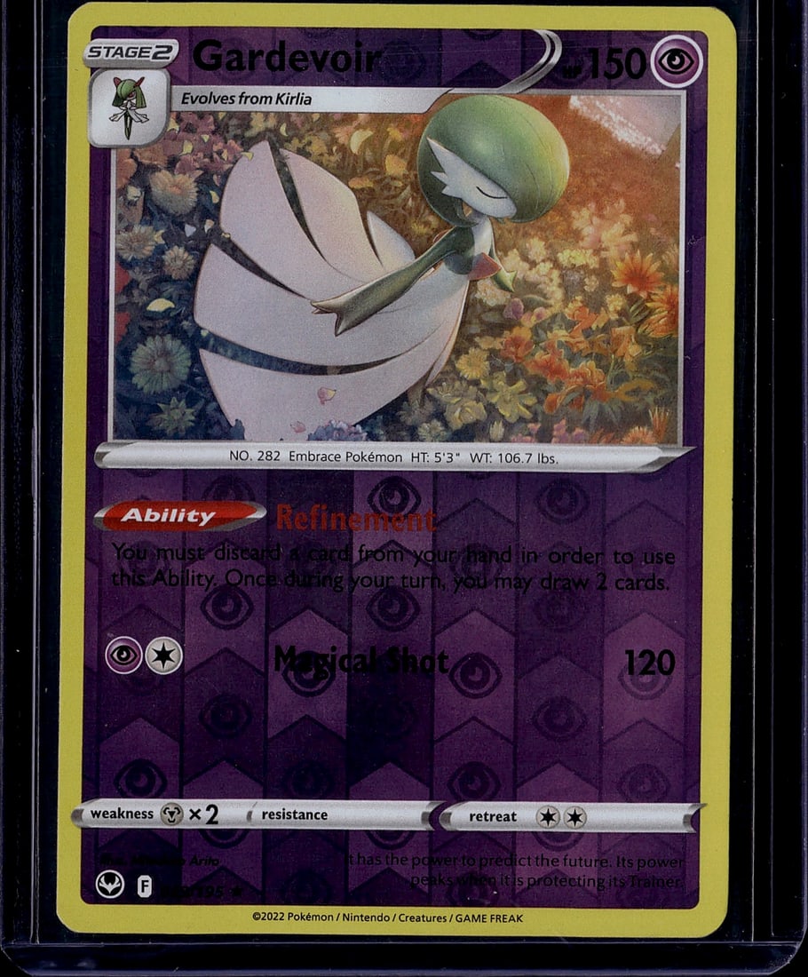 2022 Pokemon Gardevoir No. 282 Stage 2 Card - Sca: This is a 2022 Pokemon Trading Card Game card featuring Gardevoir, card number 282 from the Scarlet & Violet set. Gardevoir is a Stage 2 Psychic-type Pokemon that evolves from Kirlia. The card display