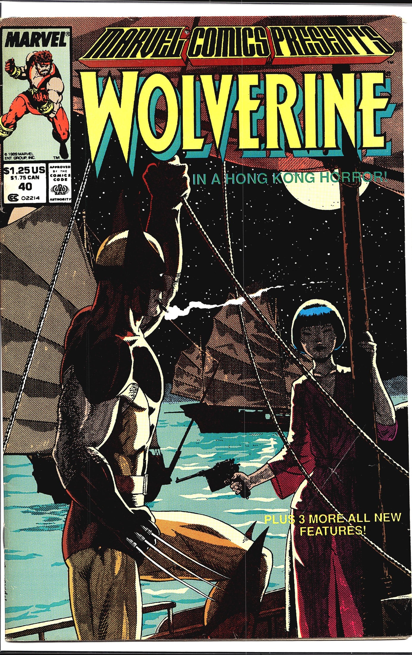 Marvel Comics Presents Wolverine #40 1989 Hong Ko: Marvel Comics Presents #40 (1989) featuring Wolverine in a story titled 'Hong Kong Horror.' Published by Marvel Entertainment Group, this anthology issue stars Wolverine prominently on the cover, depi