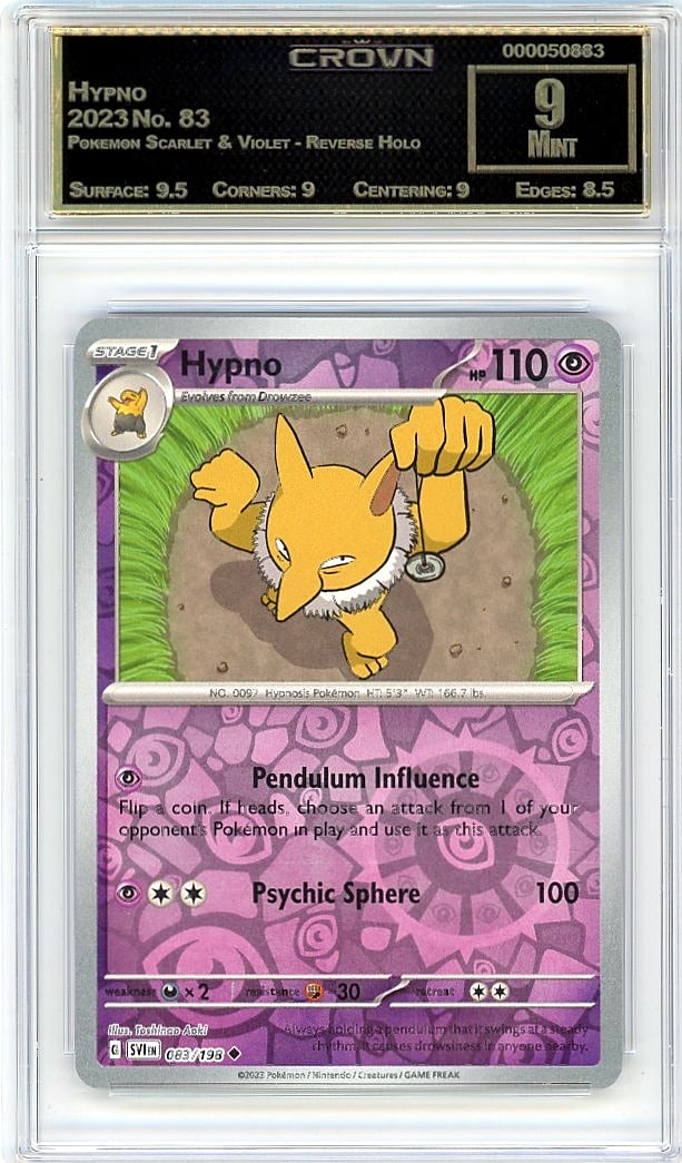 2023 Hypno Pokemon Scarlet & Violet - Reverse Hol: Graded by Crown Grading. Grade: 9.00. Mint