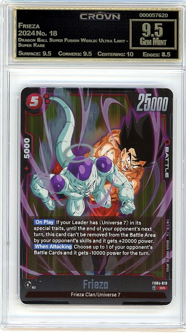 2024 Frieza Dragon Ball Super Fusion World Ultra: This is a 2024 Frieza card from the Dragon Ball Super Fusion World: Ultra Limit set, card number 18. It's a Super Rare pull from one of the most sought-after Dragon Ball TCG releases, featuring one of
