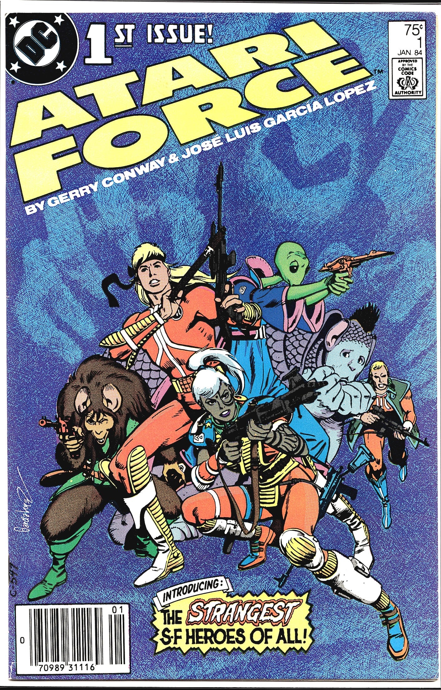 1984 DC Comics Atari Force #1 1st Issue Comic Boo: Atari Force #1, published by DC Comics, cover dated January 1984. Written by Gerry Conway with art by Jose Luis Garcia-Lopez, this is the first issue of the ongoing Atari Force series, prominently lab
