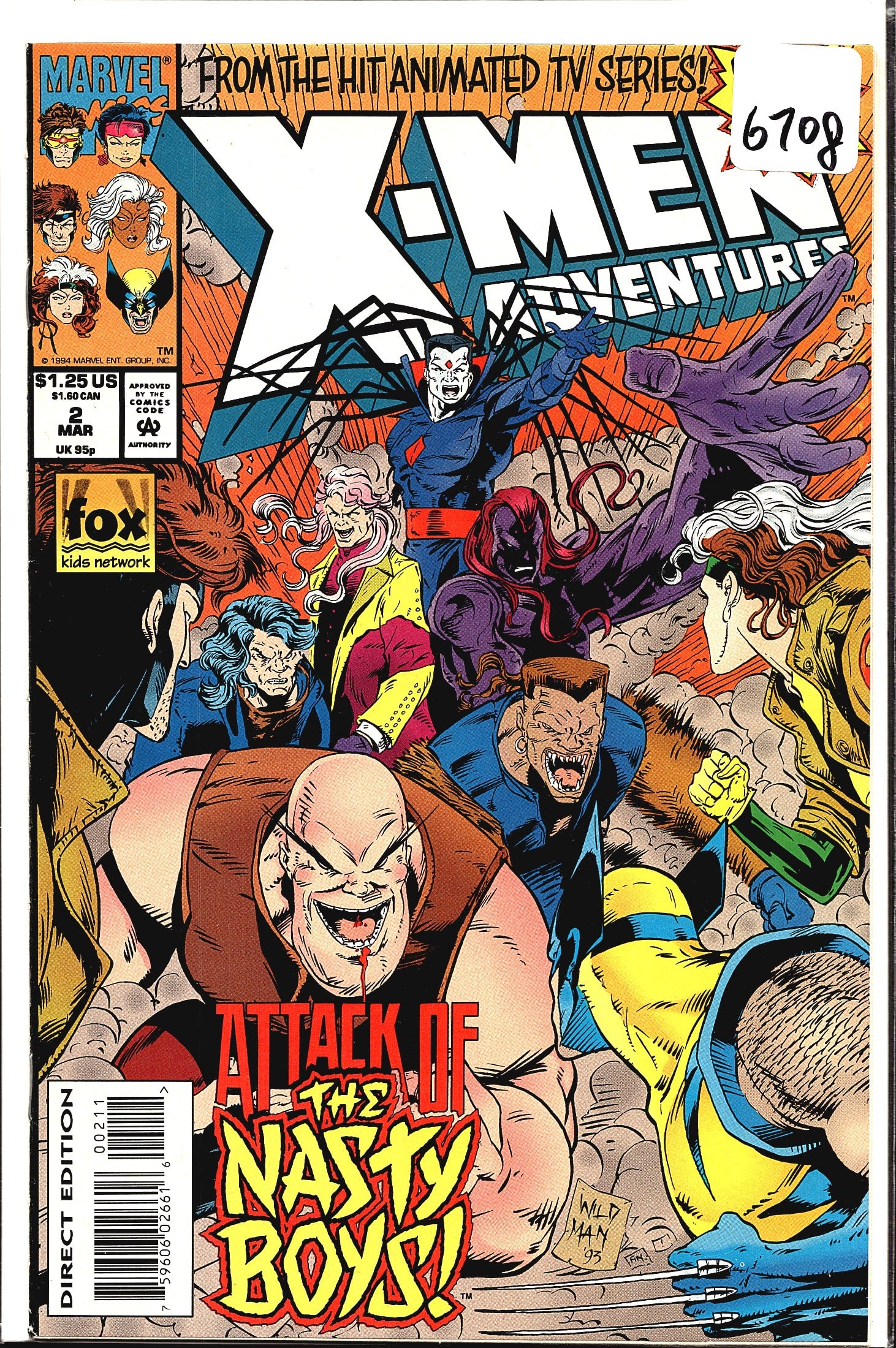 1994 Marvel X-Men Adventures #2 Attack of the Nas: This is issue #2 of Marvel's X-Men Adventures, published in March 1994 and based on the hit Fox Kids Network animated TV series. The cover features the story arc 'Attack of the Nasty Boys!' and promin