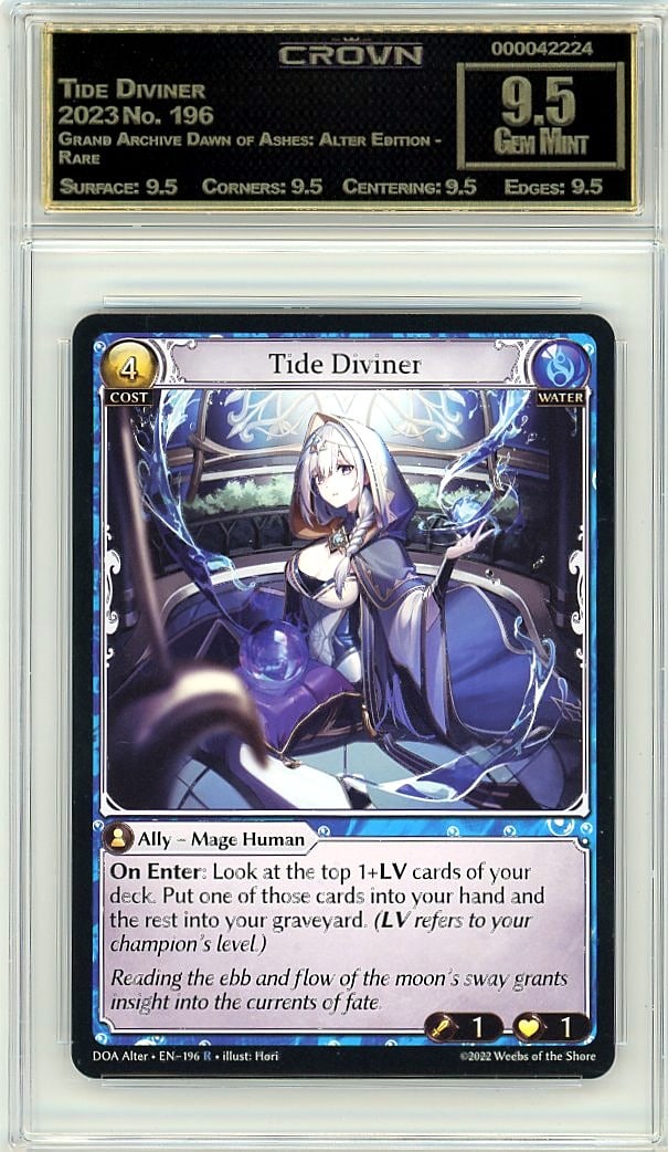 2023 Tide Diviner Grand Archive Dawn of Ashes: Al: Graded by Crown Grading. Grade: 9.50. Gem Mint