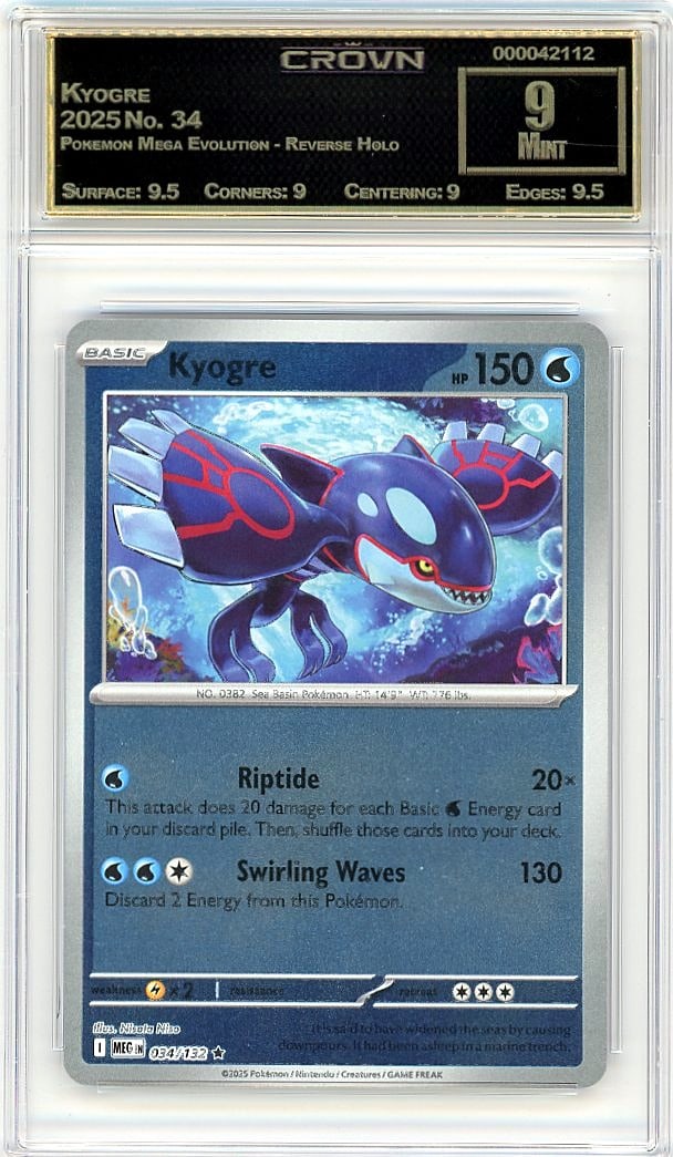 2025 Kyogre Pokemon Mega Evolution - Reverse Holo: Graded by Crown Grading. Grade: 9.00. Mint