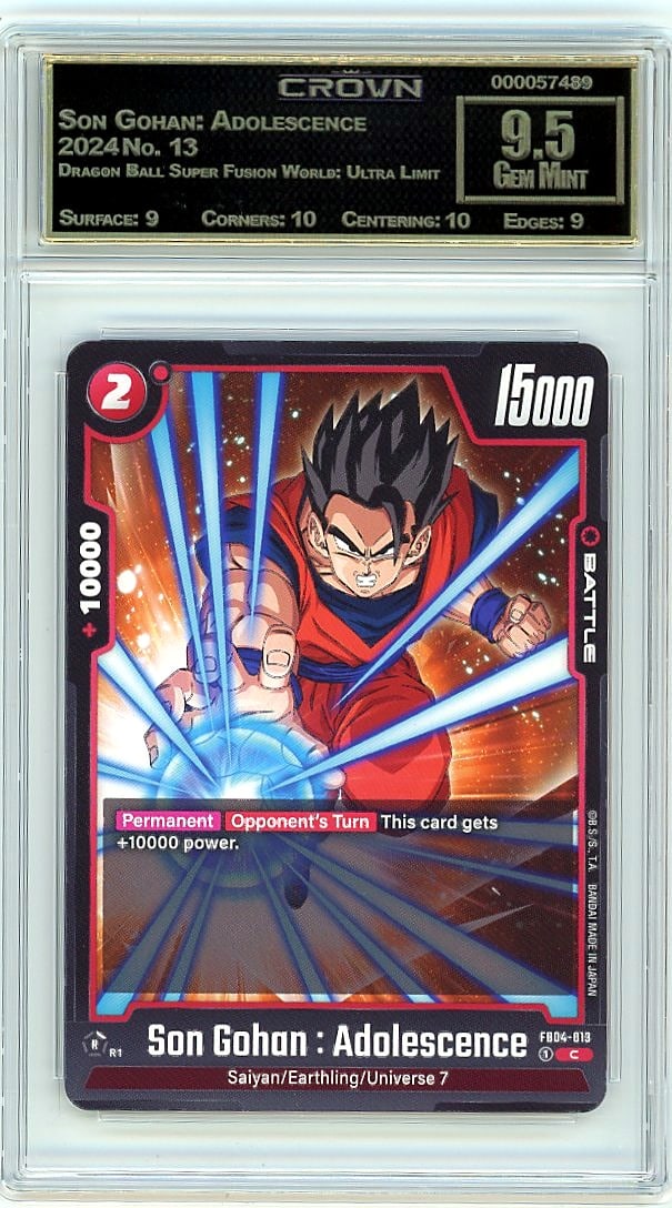 2024 Son Gohan Adolescence #13 Dragon Ball Super: This is a 2024 Son Gohan: Adolescence card #13 from the Dragon Ball Super Fusion World: Ultra Limit set. A standout piece for any Dragon Ball Super Trading Card Game collector, this card captures a