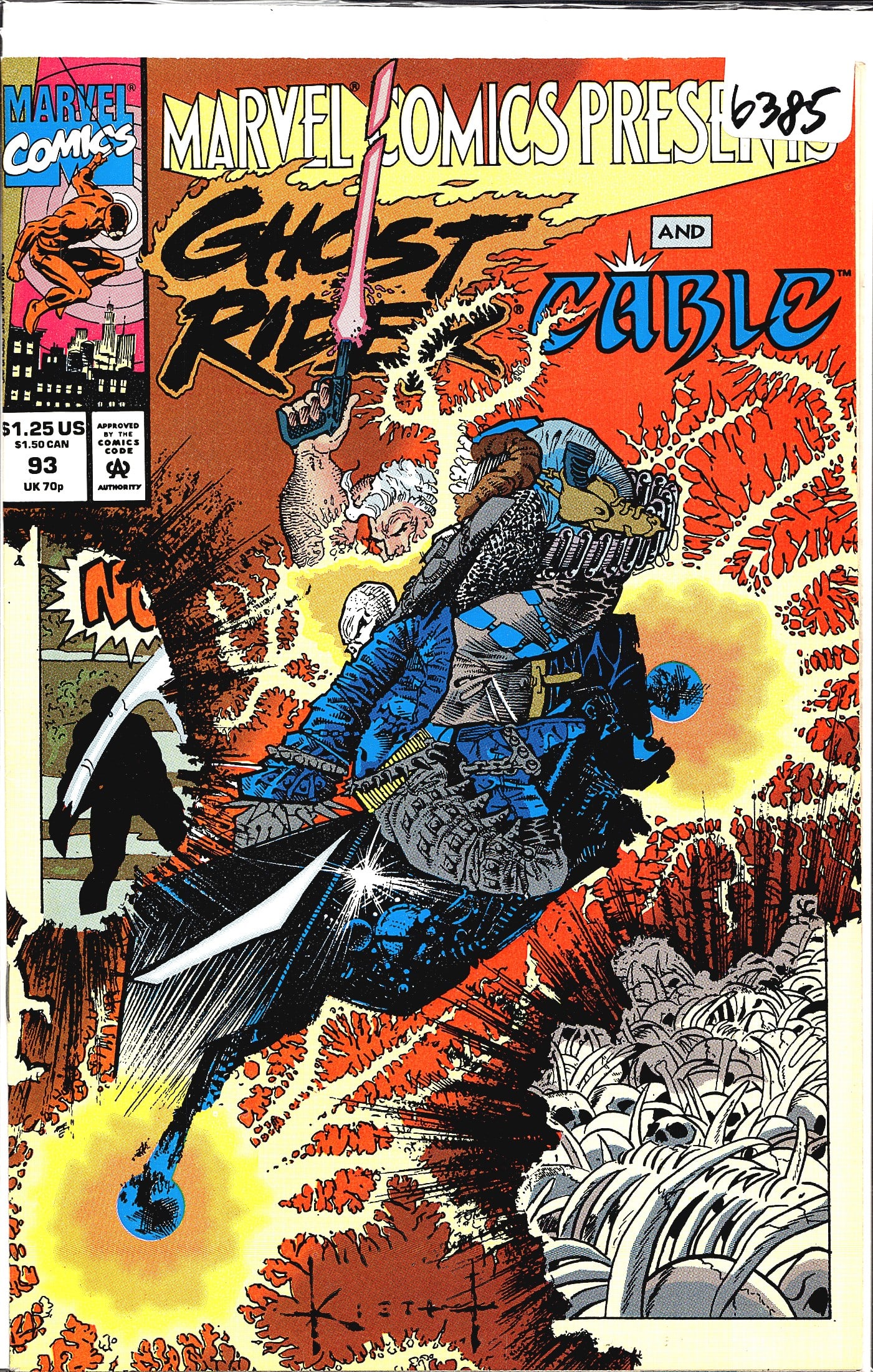 1991 Marvel Comics Presents #93 Comic Book: Marvel Comics Presents #93 featuring Ghost Rider and Cable, published by Marvel Comics. This anthology series issue spotlights two fan-favorite Marvel characters in a dramatic cover showing Cable in a