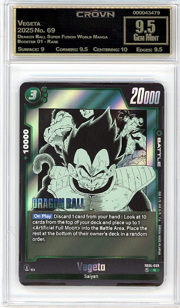 2025 Vegeta Dragon Ball Super Fusion World #69 Cr: This is a 2025 Vegeta card from the Dragon Ball Super Fusion World Manga Booster 01 - Rare set, card number 69. It's a premium collectible from one of the most sought-after Dragon Ball trading card re