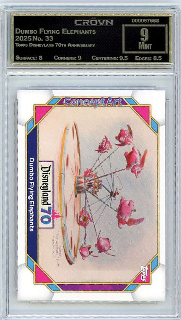 2025 Dumbo Flying Elephants Topps Disneyland 70th: Graded by Crown Grading. Grade: 9.00. Mint