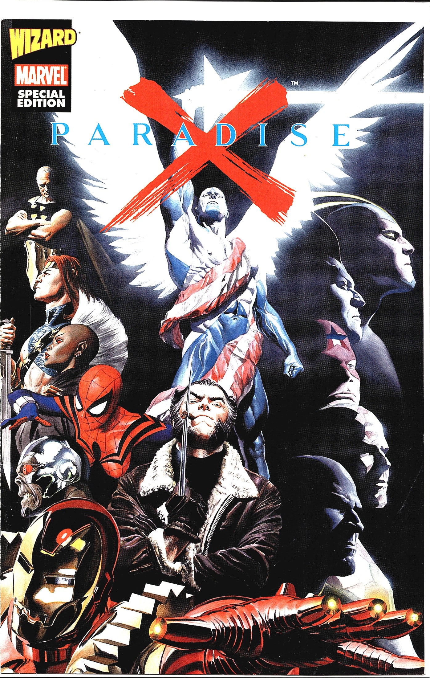 2002 Marvel Wizard Paradise X #0 Special Edition: This is the Wizard Marvel Special Edition of Paradise X, a promotional comic published in partnership with Wizard magazine. The cover features a striking Alex Ross-style painted artwork showcasing a l