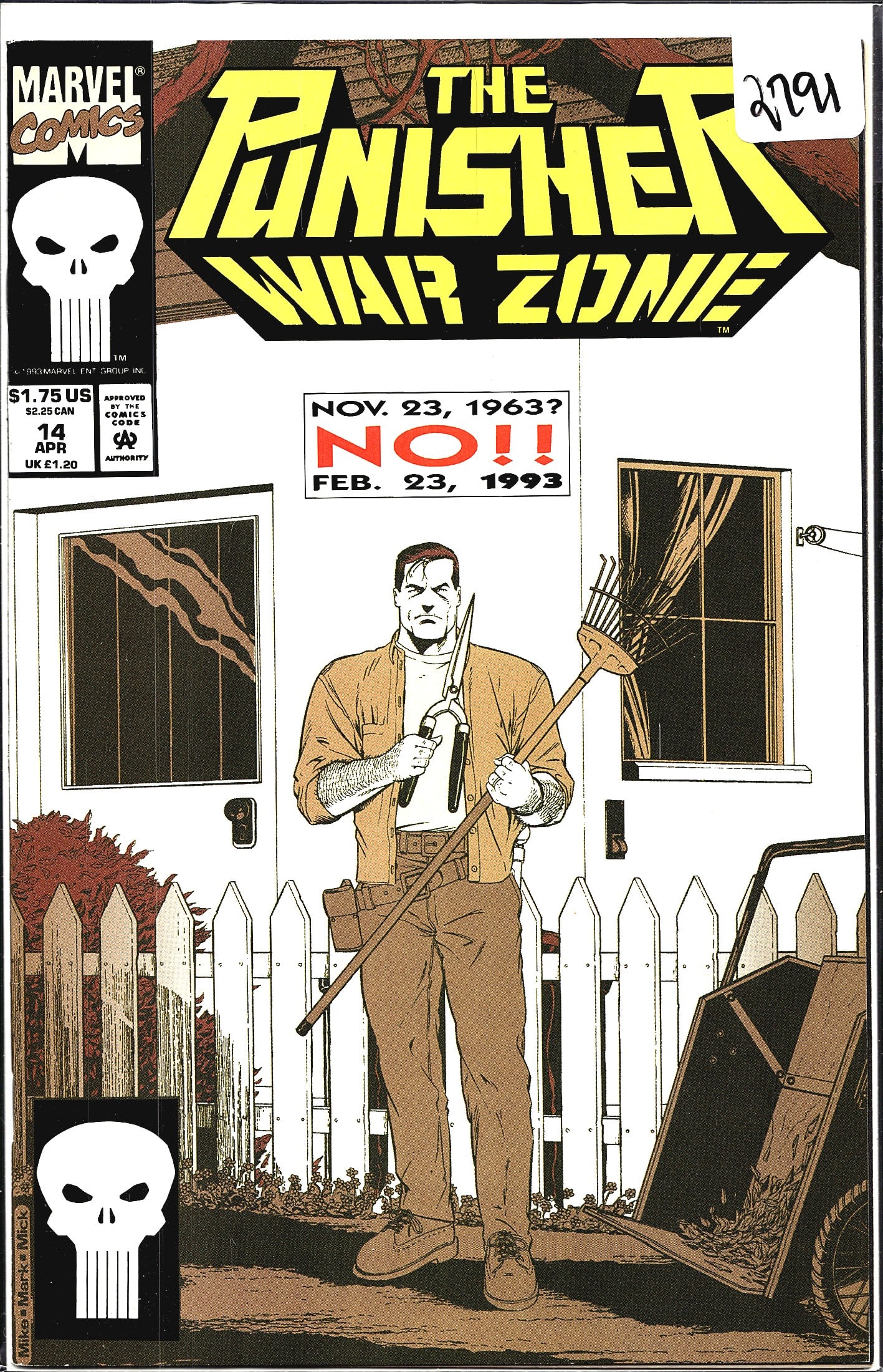 1993 Marvel Punisher War Zone #14 Comic Book: This is The Punisher War Zone #14, published by Marvel Comics, cover dated April 1993 and priced at $1.75 US / $2.25 CAN. The cover features a striking image of Frank Castle (The Punisher) standing
