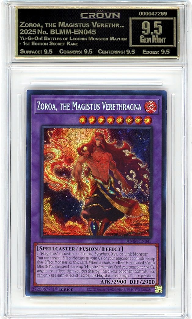 2025 Zoroa, the Magistus Verethr.. Yu-Gi-Oh! Batt: Graded by Crown Grading. Grade: 9.50. Gem Mint