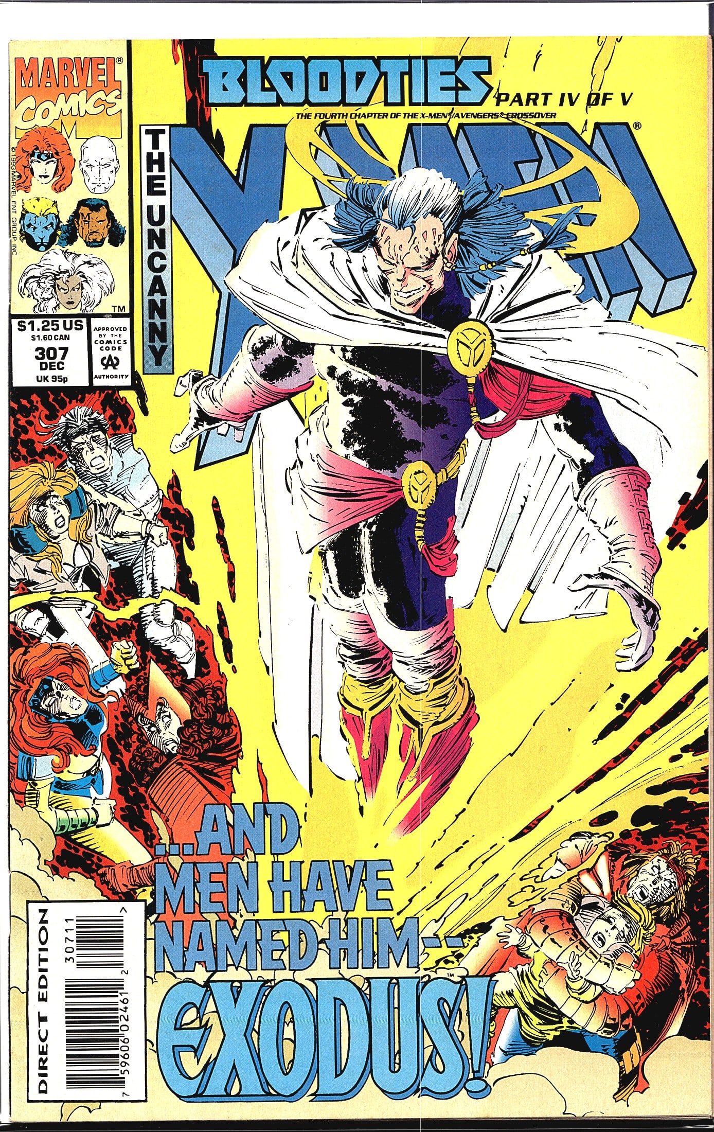 Uncanny X-Men #307 Marvel 1993 Bloodties Part IV: This is Uncanny X-Men #307, published by Marvel Comics in December 1993, priced at $1.25 US. It is part of the landmark 'Blood Ties' crossover event, specifically Part IV of V - the fourth chapter of