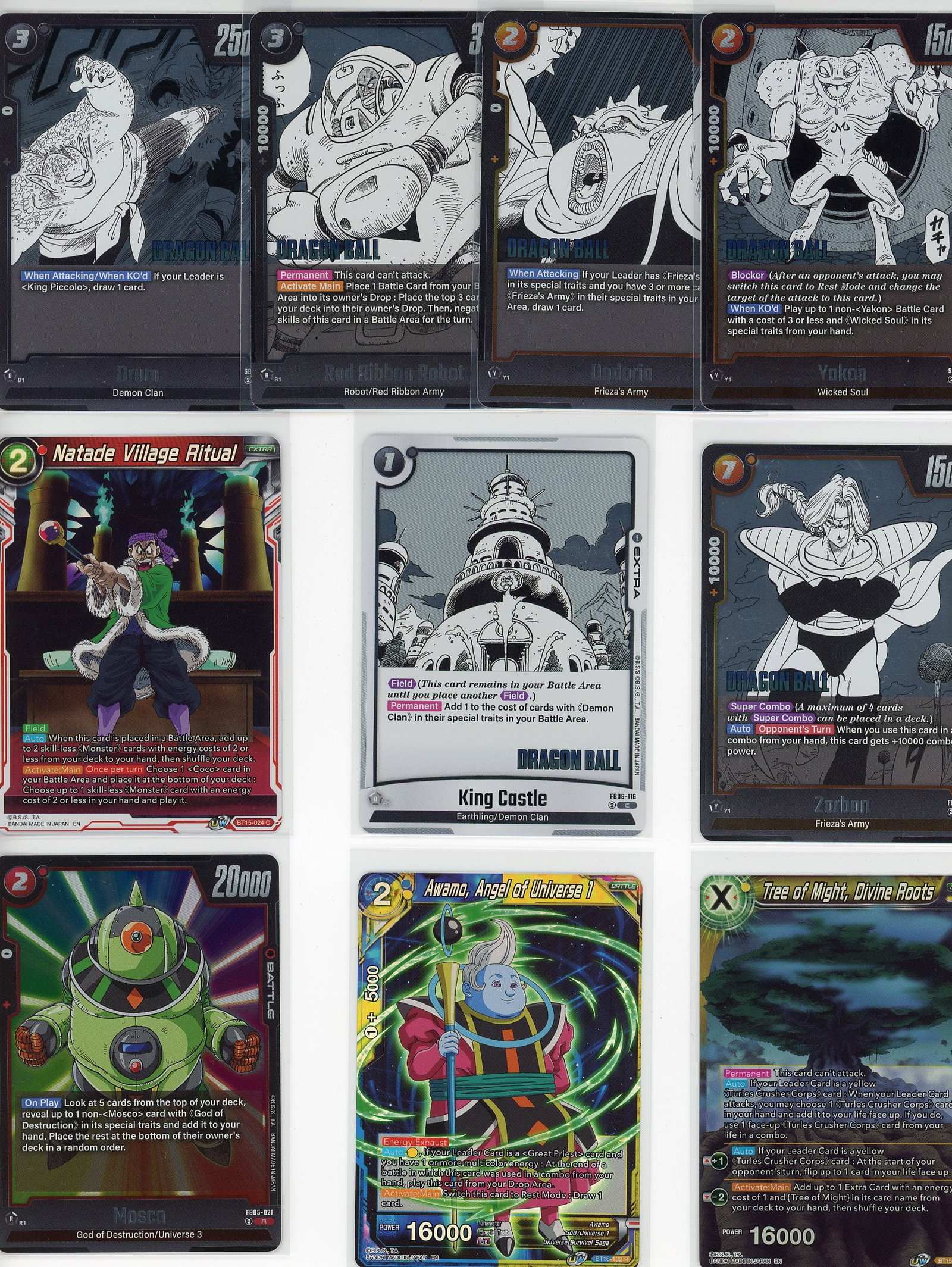 Lot of 10 Dragon Ball Z Foil Cards Mint Condition: This lot contains 10 Dragon Ball Z foil cards in mint condition from Bandai's collectible card game. The cards feature iconic characters and moments from the Dragon Ball Z universe, including Leader