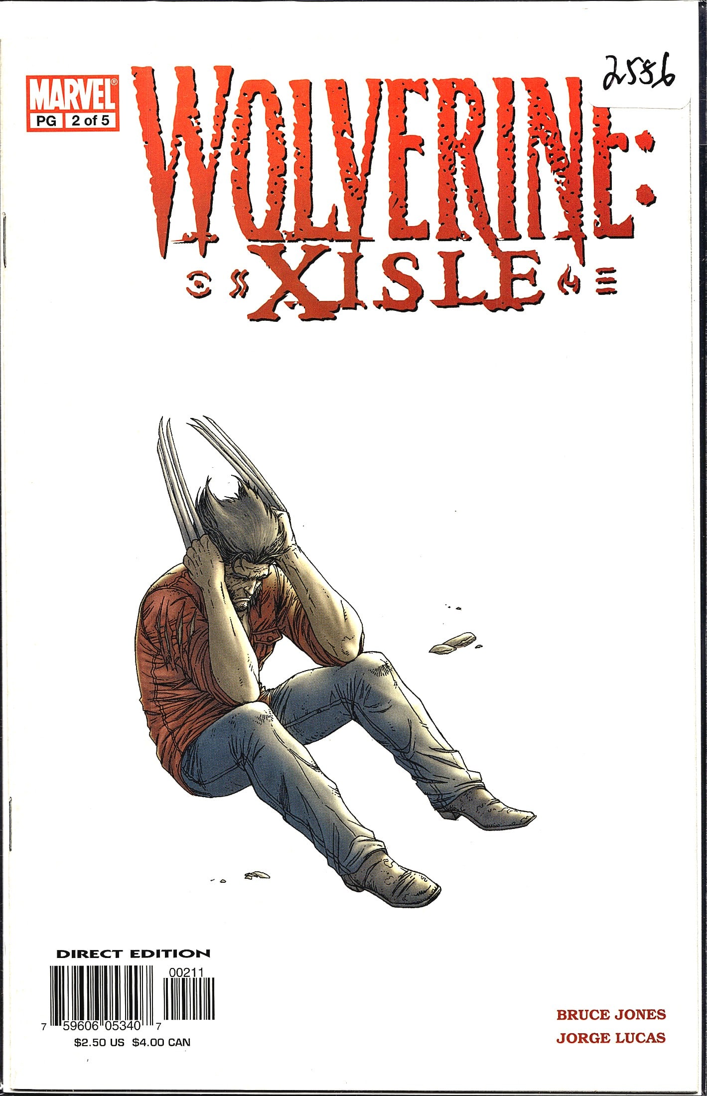2003 Marvel Wolverine Xisle #2 Comic Book: This is issue #2 of the 5-part limited series Wolverine: Xisle published by Marvel Comics. Written by Bruce Jones with art by Jorge Lucas, this Direct Edition copy features a distinctive cover