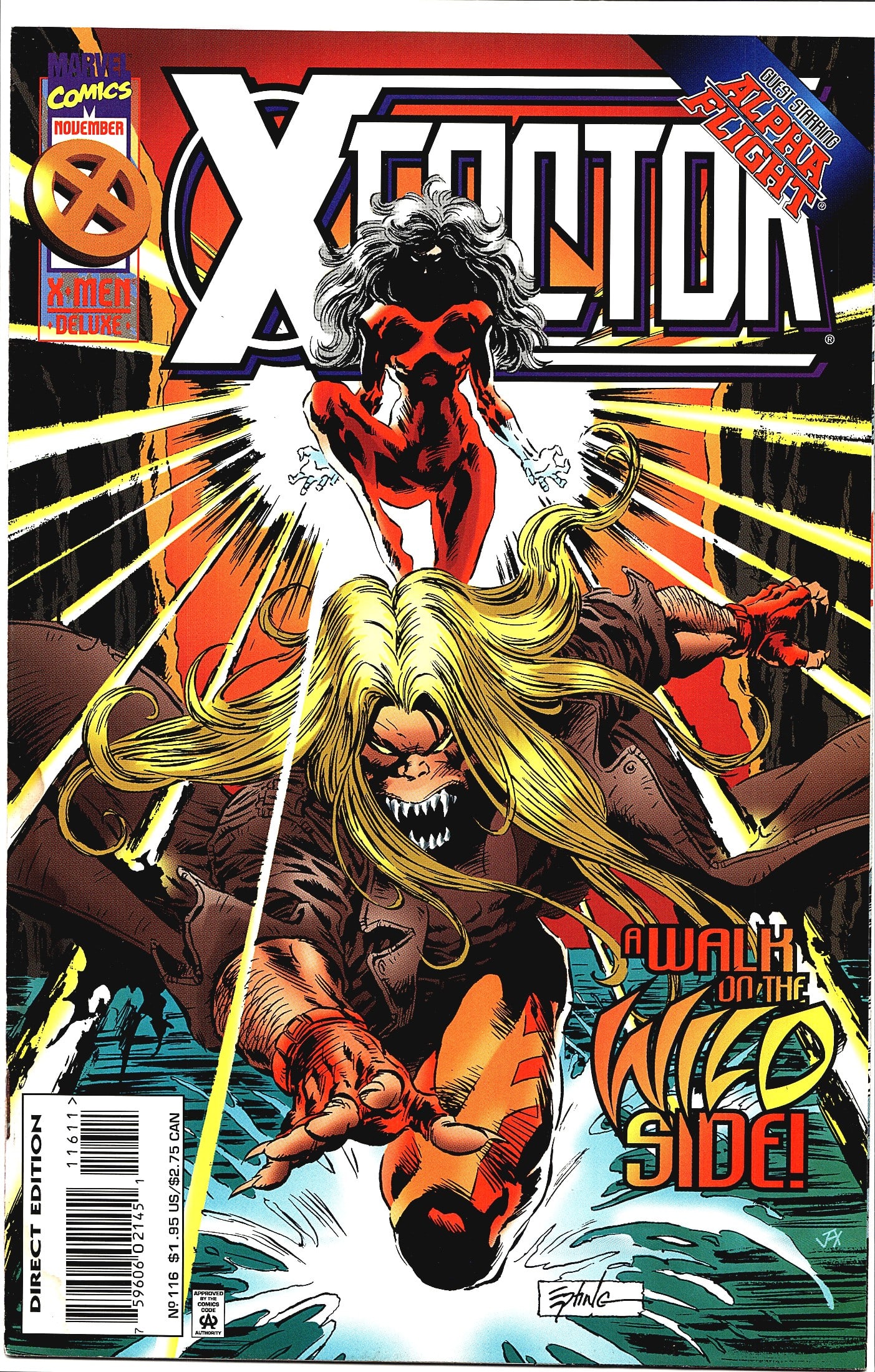 X-Factor #116 Marvel Comics 1995 Guest Starring A: X-Factor #116 published by Marvel Comics, cover dated November 1995, part of the X-Men Deluxe line. This issue features a dynamic cover titled 'A Walk on the Wild Side!' and guest stars Alpha Flight.