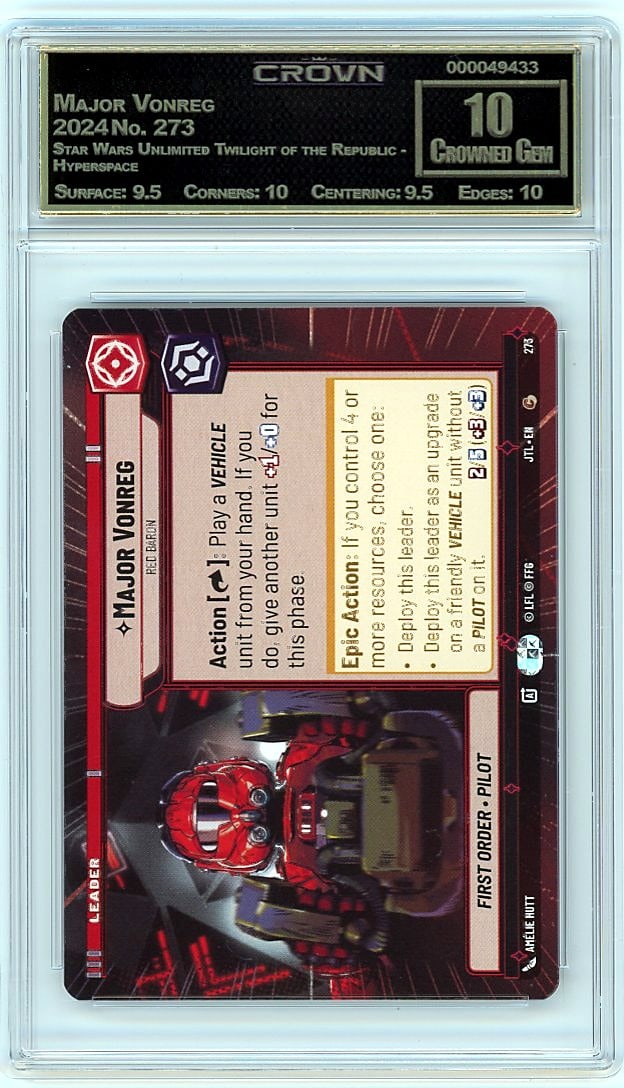 2024 Major Vonreg Star Wars Unlimited Twilight of: Graded by Crown Grading. Grade: 10.00. Crowned Gem