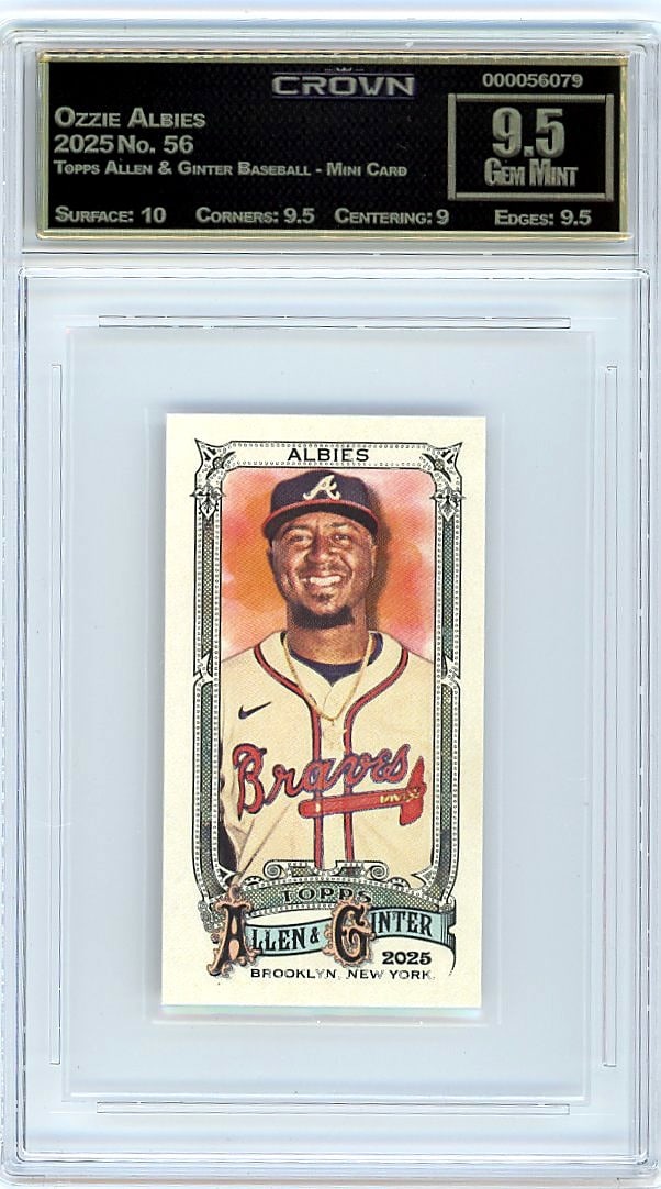 2025 Ozzie Albies Topps Allen & Ginter Mini #56 C: This is a 2025 Ozzie Albies card from the Topps Allen & Ginter Baseball Mini Card set, card number 56. Allen & Ginter is one of the most iconic and collectible baseball card lines, known for its