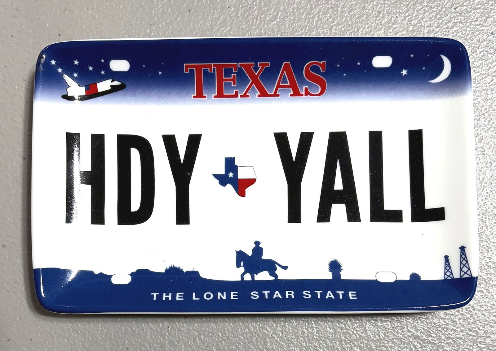 Texas Lone Star State HDY YALL Novelty License Pl: This is a novelty Texas license plate souvenir magnet featuring the iconic 'HDY YALL' (Howdy Y'all) custom plate text. The plate displays the classic Texas design with 'THE LONE STAR STATE' tagline, a