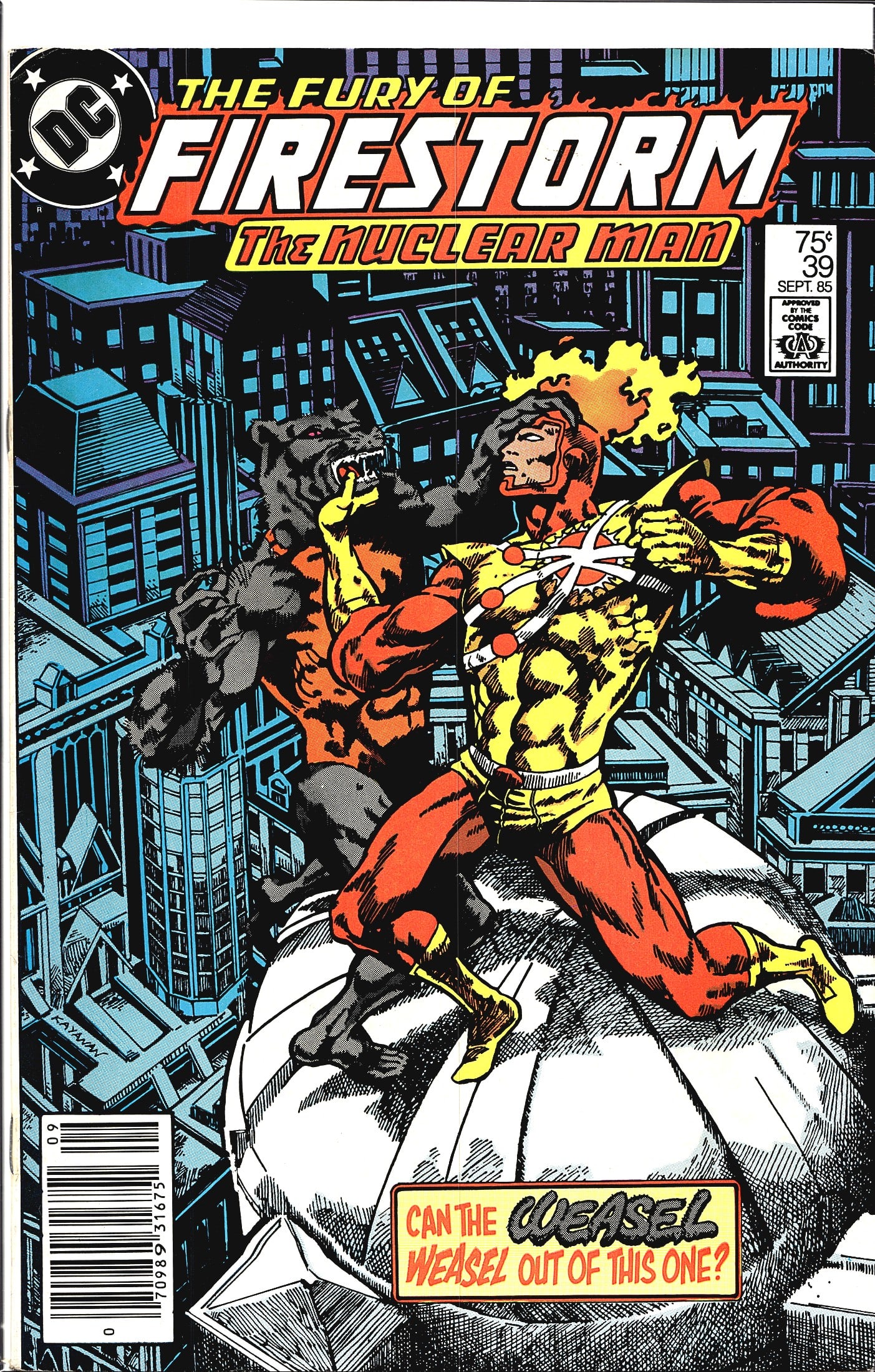 1985 DC The Fury of Firestorm the Nuclear Man #39: This is issue #39 of The Fury of Firestorm The Nuclear Man, published by DC Comics and cover-dated September 1985, priced at 75 cents on the cover. The issue features Firestorm in his iconic red-and-y