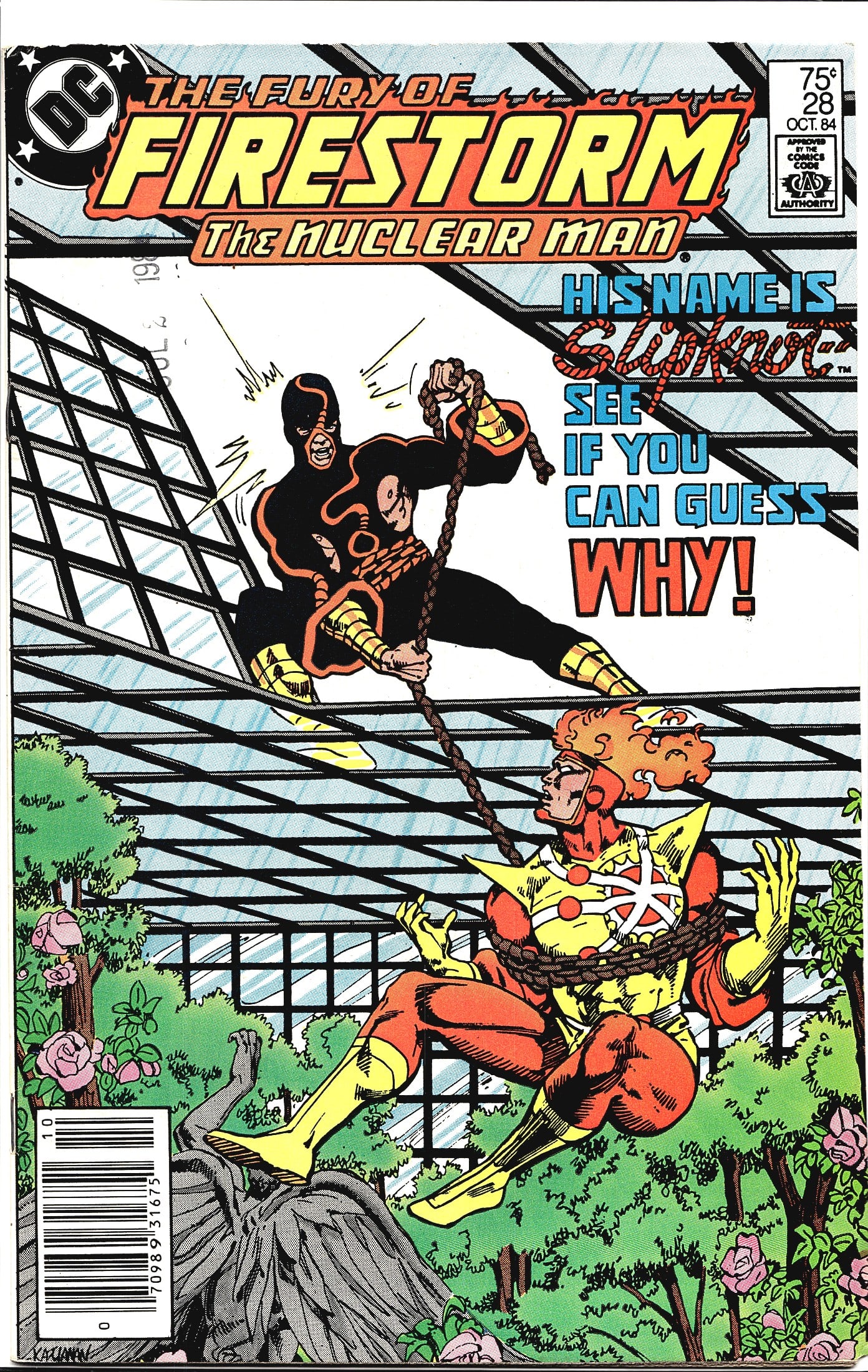 1984 DC Comics Fury of Firestorm Nuclear Man #28: This is issue #28 of The Fury of Firestorm the Nuclear Man, published by DC Comics in October 1984, priced at 75 cents on the cover. The issue features a villain named Sloknar, as teased by the cover 