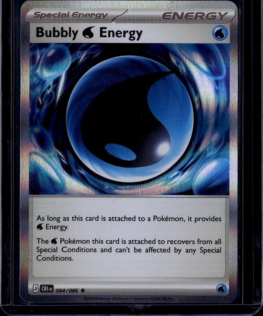 2026 Pokemon Mega Evolution Chaos Rising 084/086: Bubbly W Energy (084/086) is a Special Water Energy card from the Pokemon TCG: Mega Evolution-Chaos Rising expansion (set code ME04), releasing May 22, 2026. As long as this card is attached to a