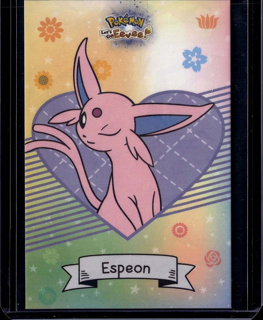 2025 Espeon Let's Go Eevee Card Database Pokemon: This is an unofficial, third-party collectible card from the 'Let's Go Eevee Card Database' series, featuring Espeon as part of an Eeveelutions set. Cards in this line typically feature a cracked-ice 