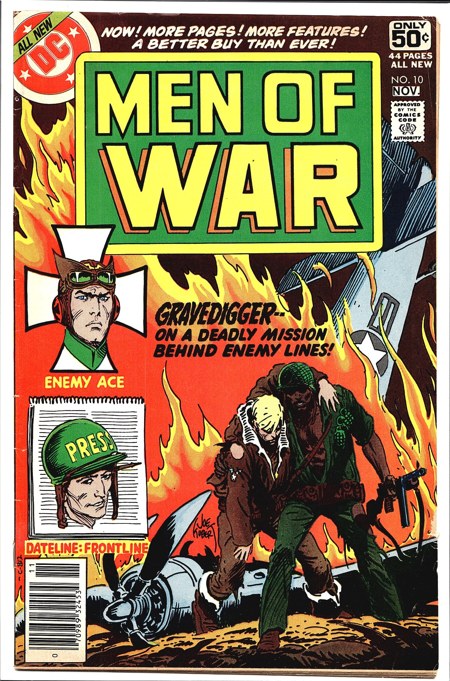 1979 DC Men of War #20 Comic Book: DC Comics Men of War #10, published November 1978, priced at 50 cents on the cover. This 44-page all-new issue features Gravedigger on a deadly mission behind enemy lines as the main story, with addit