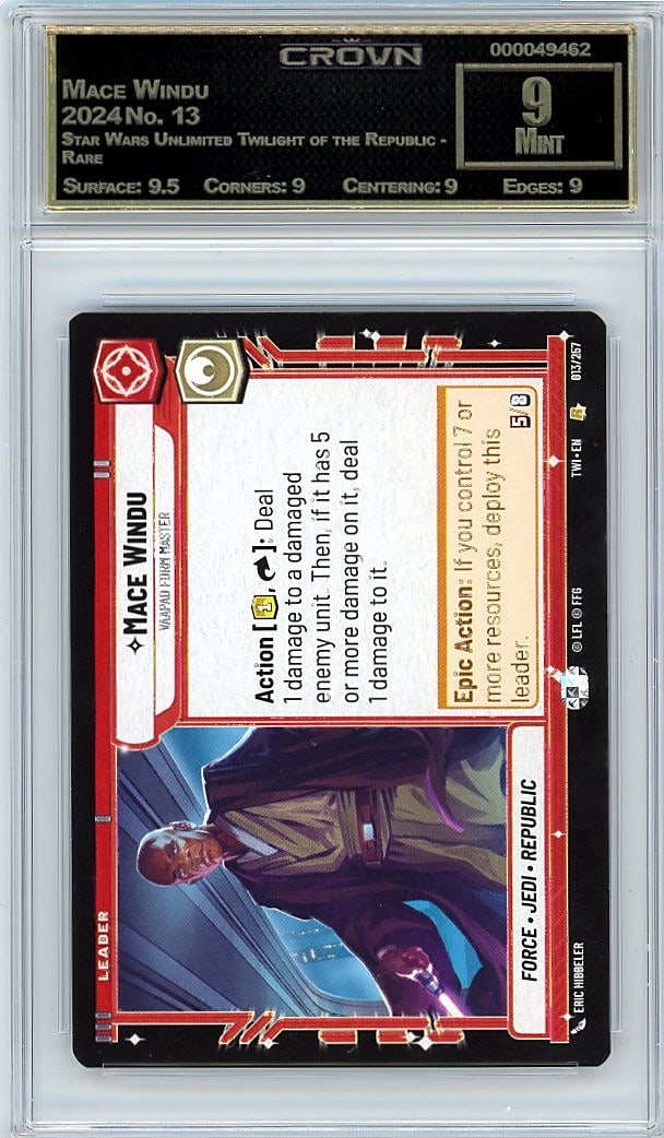 2024 Mace Windu Star Wars Unlimited Twilight of t: Graded by Crown Grading. Grade: 9.00. Mint