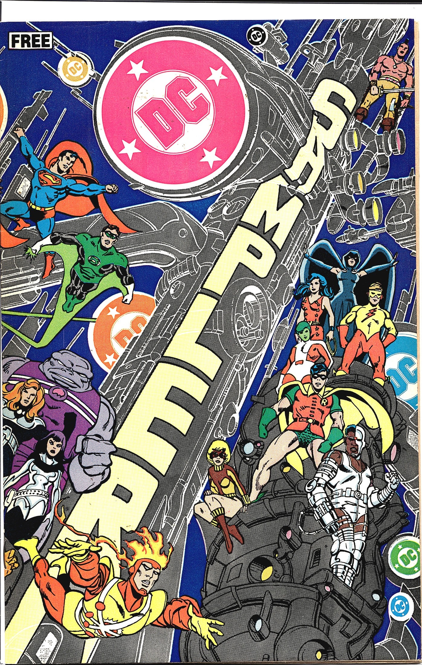 1983 DC Comics DC Sampler #1 Comic Book Collectib: This is a DC Comics Sampler promotional comic book, distributed free to readers as a showcase of DC's superhero lineup. The cover features a dynamic array of iconic DC characters including Superman,