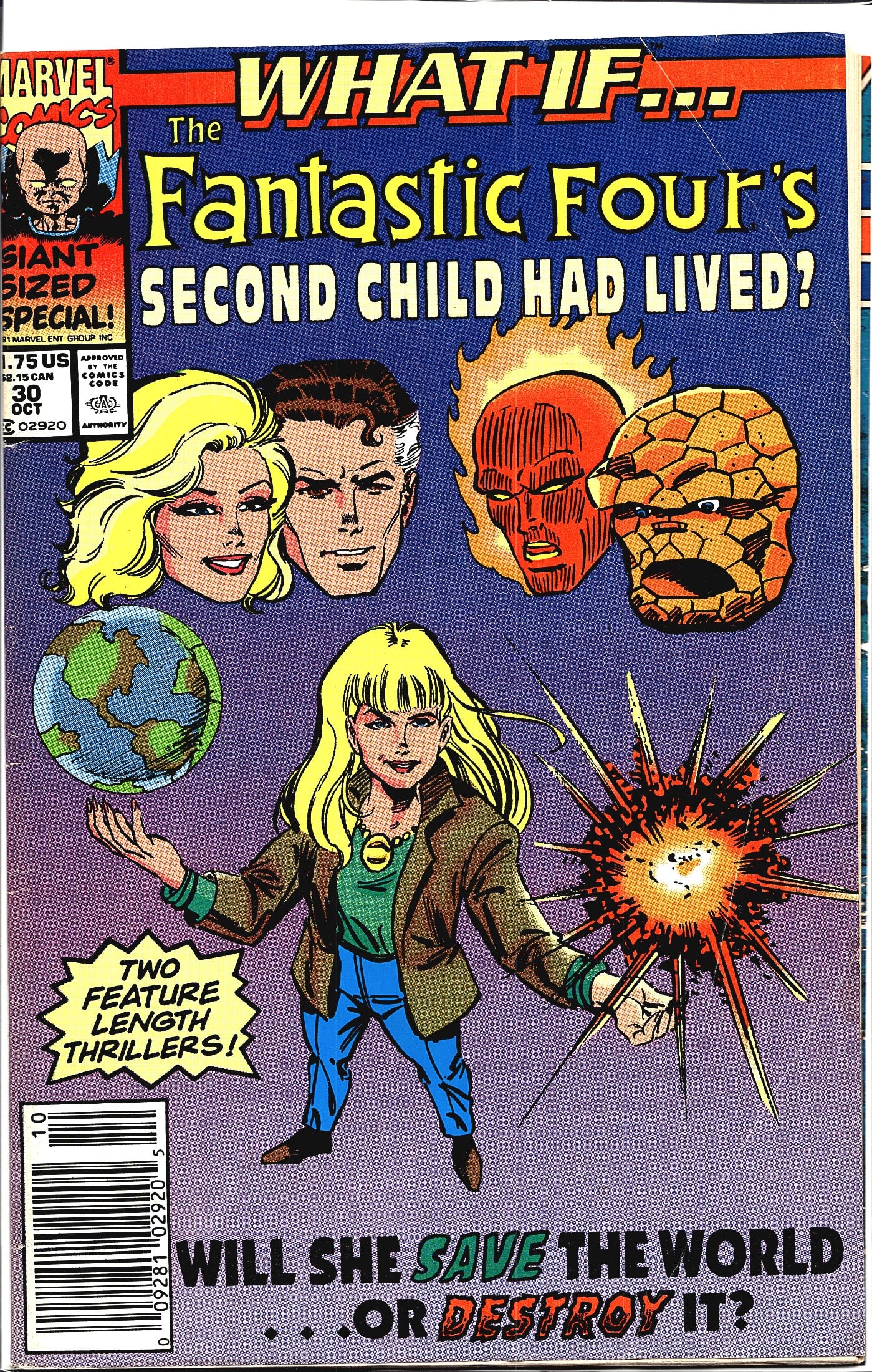 1991 Marvel What If #30 Comic Book: This is Marvel Comics' What If... #30, a Giant-Sized Special issue published in October 1991, priced at $1.75 US / $2.15 CAN. The cover poses the question 'What If the Fantastic Four's Second Child