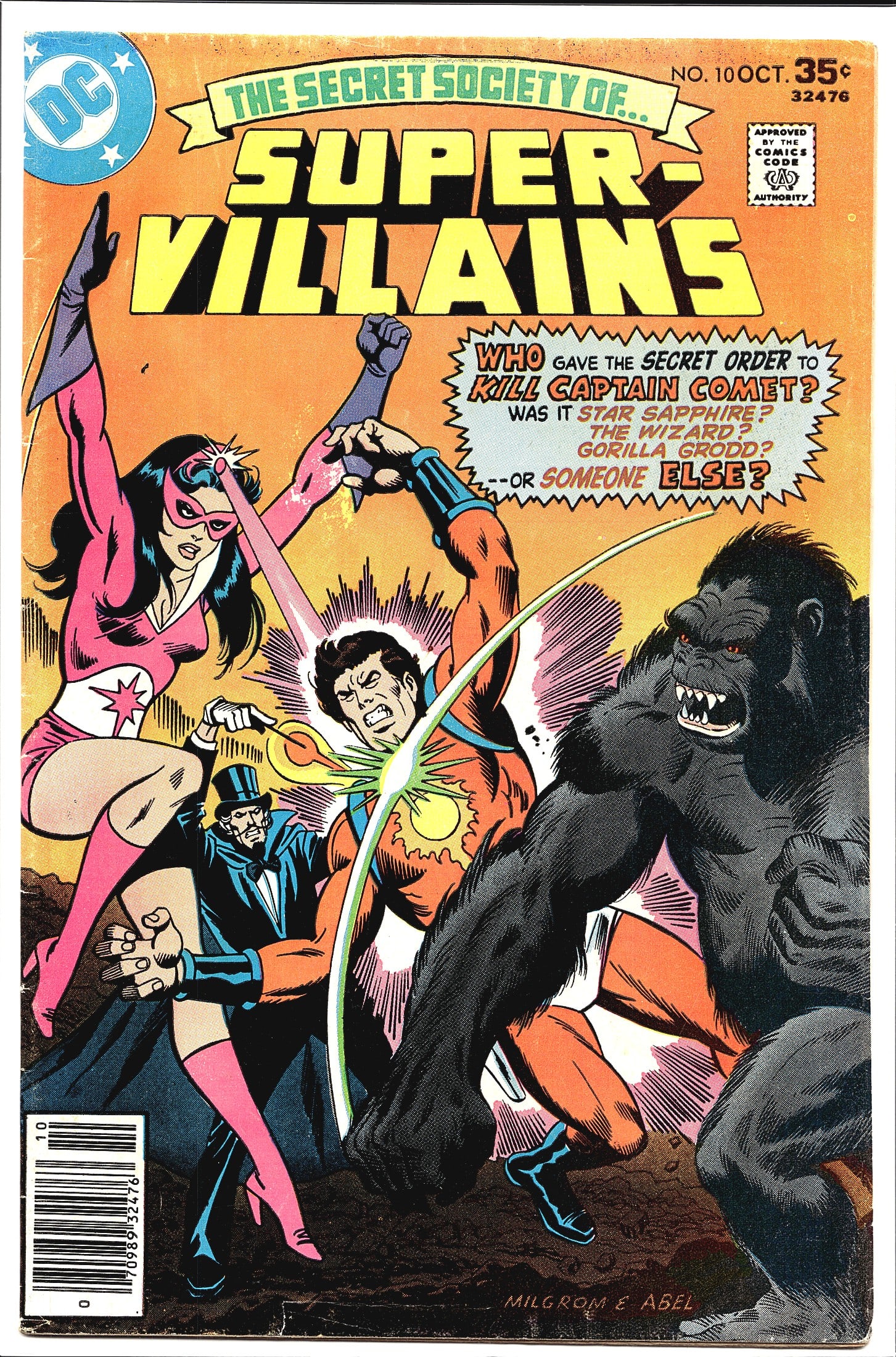 1977 DC Secret Society of Super-Villains #10 Comi: This is issue #10 of DC Comics' The Secret Society of Super-Villains, dated October 1977, priced at 35 cents on the cover. The cover art is credited to Milgrom and Abel and features a dramatic battle