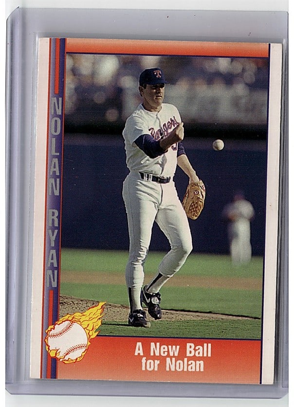 1991 Pacific Nolan Ryan #97 Baseball Card Near Mi: This is a raw 1991 Pacific #97 baseball card featuring Hall of Famer Nolan Ryan. The card showcases Ryan in his Texas Rangers uniform. The photography captures Ryan in a fielding position, demonstrati