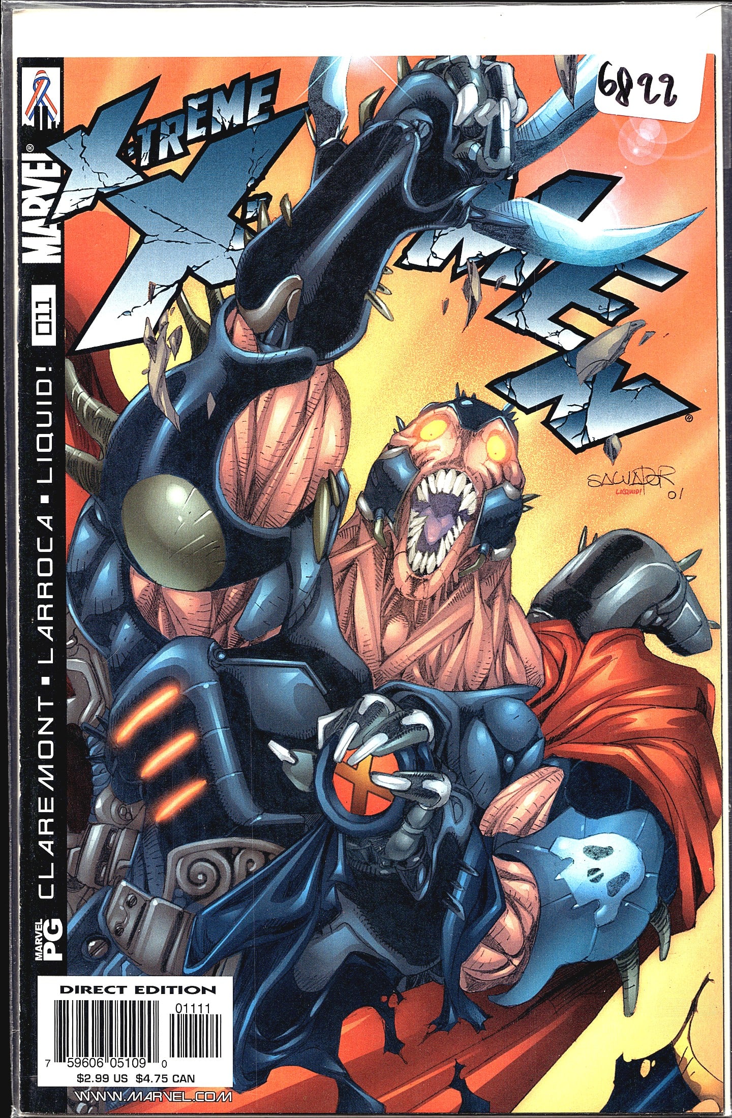 X-Treme X-Men #11 Marvel Comics 2001 Claremont La: X-Treme X-Men #11, published by Marvel Comics in 2001. This is the Direct Edition, written by Chris Claremont with art by Salvador Larroca and inks by Liquid. The cover features an intense battle