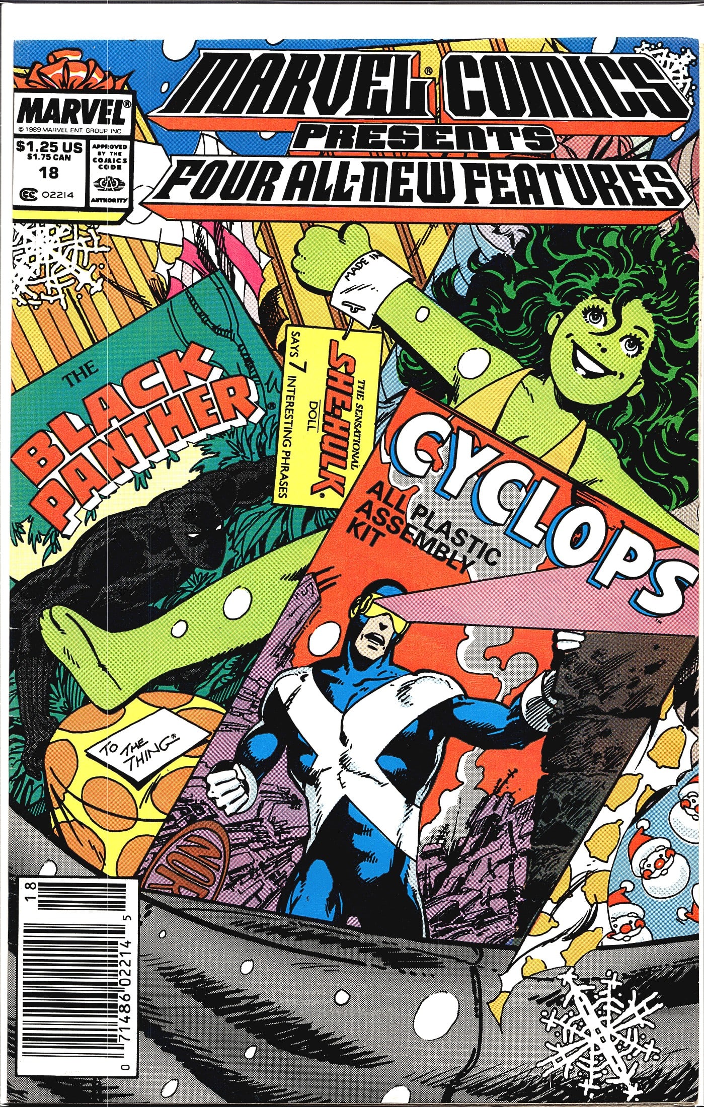 1989 Marvel Comics Presents #18 Black Panther She: Marvel Comics Presents #18, published in 1989 by Marvel Entertainment Group, Inc. This anthology issue features four all-new stories spotlighting Black Panther, the Sensational She-Hulk, Cyclops, and 