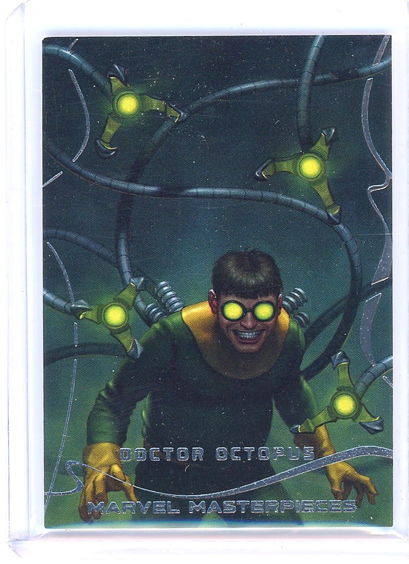 2022 Upper Deck Marvel Masterpieces Doctor Octopu: This 2022 Upper Deck Marvel Masterpieces card features Doctor Octopus as card #37 from the set. It is a Base Level 2 variant. The card remains in raw (ungraded) condition. Marvel Masterpieces is known